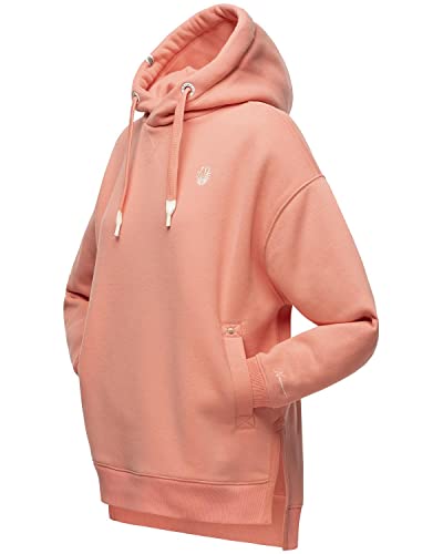 Navahoo Damen Sweatshirt Kapuzenpullover Oversize Long Hoodie Silberengelchen Apricot Gr. L von Navahoo