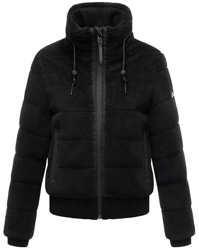 Navahoo Damen Teddy-Fleecejacke warme Winterjacke Plüschjacke mit Rippstrickdetails Schneepuder 14 Black Gr. XL von Navahoo