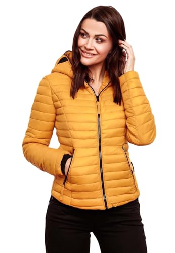 Navahoo Damen Übergangs Stepp Jacke mit Kapuze B348 [B348-Kimuk-Gelb-Gr.M] von Navahoo