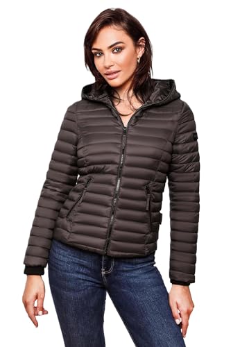 Navahoo Damen Übergangs Stepp Jacke mit Kapuze B348 [B348-Kimuk-Anthrazit-Gr.L] von Navahoo
