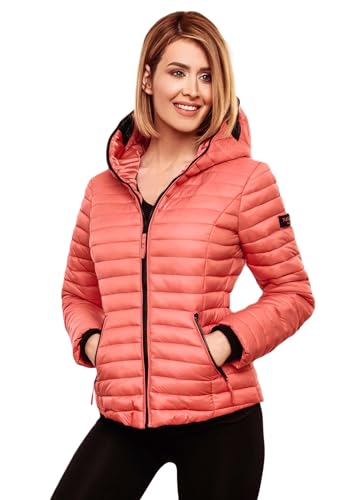 Navahoo Damen Übergangs Stepp Jacke mit Kapuze B348 [B348-Kimuk-Coral-Gr.XL] von Navahoo