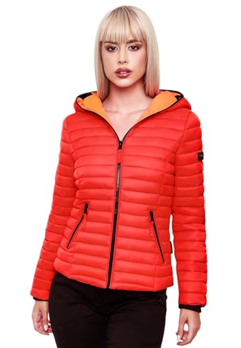 Navahoo Damen Übergangs Stepp Jacke mit Kapuze B348 [B348-Kimuk-Neon-Coral-Gr.M] von Navahoo