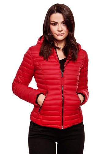 Navahoo Damen Übergangs Stepp Jacke mit Kapuze B348 [B348-Kimuk-Rot-Gr.XL] von Navahoo