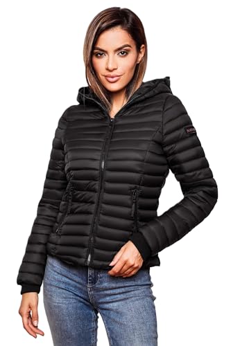Navahoo Damen Übergangs Stepp Jacke mit Kapuze B348 [B348-Kimuk-Schwarz-Gr.XL] von Navahoo