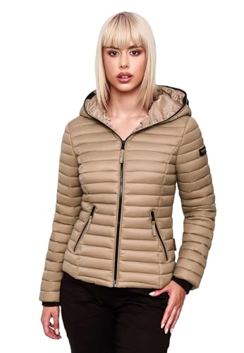 Navahoo Damen Übergangs Stepp Jacke mit Kapuze B348 [B348-Kimuk-Taupe-Grau-Gr.S] von Navahoo