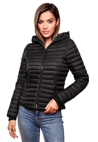 Navahoo Damen Übergangs Stepp Jacke mit Kapuze B348 [B348-Kimuk-Schwarz-Gr.L] von Navahoo