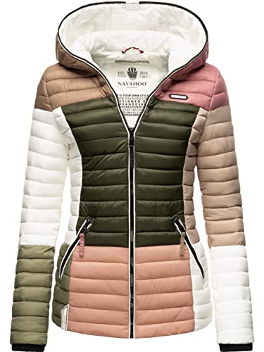 Navahoo Damen Übergangsjacke Colorblocking leichte Steppjacke mit Kapuze Multikulti Multicolour Naturals Gr. XS von Navahoo