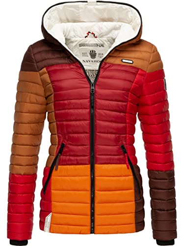 Navahoo Damen Übergangsjacke Colorblocking leichte Steppjacke mit Kapuze Multikulti Multicolour Autumn Leaves Gr. S von Navahoo