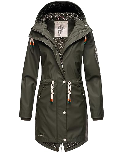 Navahoo Damen Übergangsjacke Regenmantel wasserdicht lang mit Kapuze Tropical Stormoo Oliv Gr. XS von Navahoo