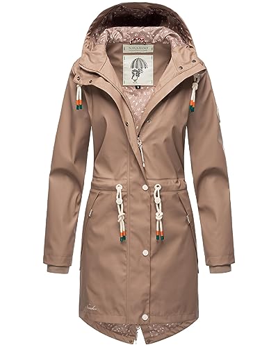 Navahoo Damen Übergangsjacke Regenmantel wasserdicht lang mit Kapuze Tropical Stormoo Taupe Gr. L von Navahoo