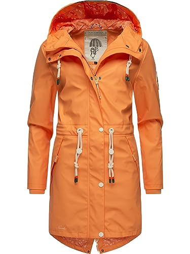 Navahoo Damen Übergangsjacke Regenmantel wasserdicht lang mit Kapuze Tropical Stormoo Apricot Sorbet Gr. S von Navahoo