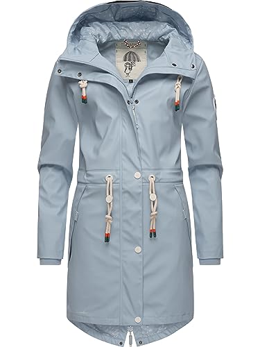 Navahoo Damen Übergangsjacke Regenmantel wasserdicht lang mit Kapuze Tropical Stormoo Baby Blue Gr. M von Navahoo