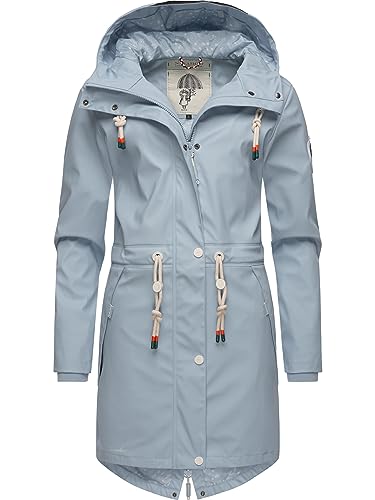 Navahoo Damen Übergangsjacke Regenmantel wasserdicht lang mit Kapuze Tropical Stormoo Baby Blue Gr. S von Navahoo