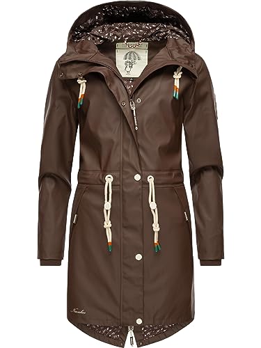 Navahoo Damen Übergangsjacke Regenmantel wasserdicht lang mit Kapuze Tropical Stormoo Dark Choco Gr. L von Navahoo