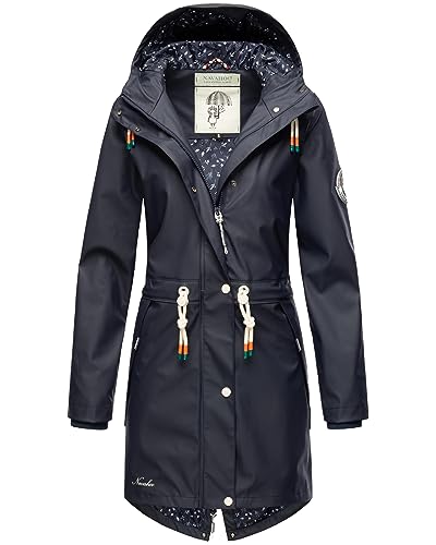 Navahoo Damen Übergangsjacke Regenmantel wasserdicht lang mit Kapuze Tropical Stormoo Navy Gr. XS von Navahoo