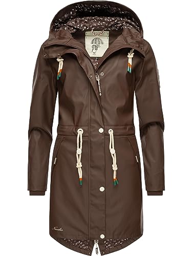 Navahoo Damen Übergangsjacke Regenmantel wasserdicht lang mit Kapuze Tropical Stormoo Dark Choco Gr. S von Navahoo