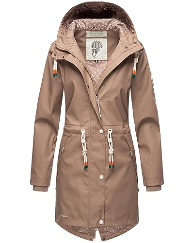 Navahoo Damen Übergangsjacke Regenmantel wasserdicht lang mit Kapuze Tropical Stormoo Taupe Gr. XXL von Navahoo