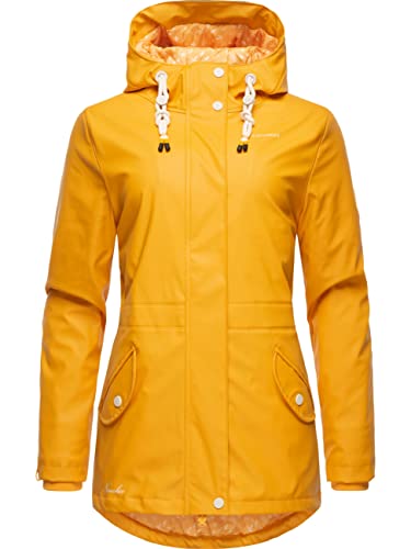 Navahoo Damen Übergangsjacke Regenmantel wasserdicht lang warm gefüttert mit Kapuze Oceans Heart Amber Yellow Gr. S von Navahoo