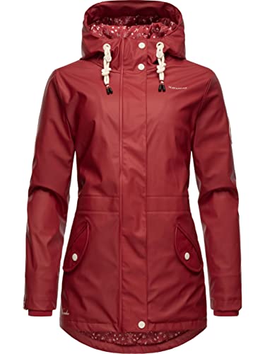 Navahoo Damen Übergangsjacke Regenmantel wasserdicht lang warm gefüttert mit Kapuze Oceans Heart Blood Red Gr. XS von Navahoo