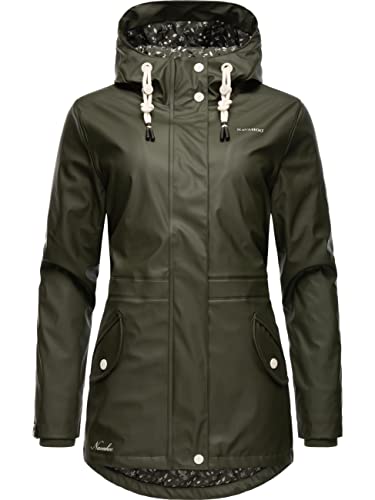 Navahoo Damen Übergangsjacke Regenmantel wasserdicht lang warm gefüttert mit Kapuze Oceans Heart Dark Olive Gr. XS von Navahoo