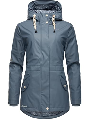 Navahoo Damen Übergangsjacke Regenmantel wasserdicht lang warm gefüttert mit Kapuze Oceans Heart Dusty Blue Gr. XXL von Navahoo