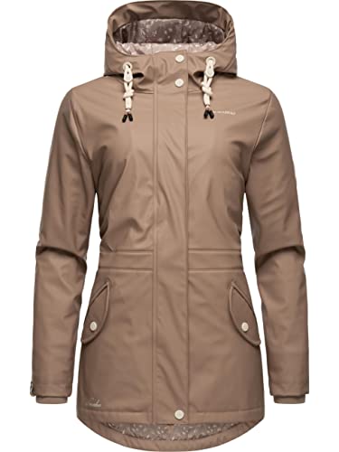 Navahoo Damen Übergangsjacke Regenmantel wasserdicht lang warm gefüttert mit Kapuze Oceans Heart Taupe Gr. XXL von Navahoo