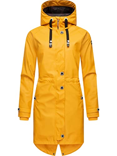 Navahoo Damen Übergangsjacke Regenmantel wasserdicht lang warm gefüttert mit Kapuze Rainy Flower Amber Yellow Gr. XS von Navahoo