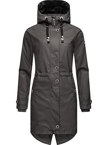 Navahoo Damen Übergangsjacke Regenmantel wasserdicht lang warm gefüttert mit Kapuze Rainy Flower Anthracite Gr. XS von Navahoo