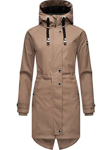 Navahoo Damen Übergangsjacke Regenmantel wasserdicht lang warm gefüttert mit Kapuze Rainy Flower Taupe Gr. 3XL von Navahoo