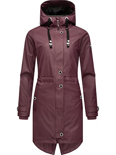 Navahoo Damen Übergangsjacke Regenmantel wasserdicht lang warm gefüttert mit Kapuze Rainy Flower Wine Gr. 3XL von Navahoo