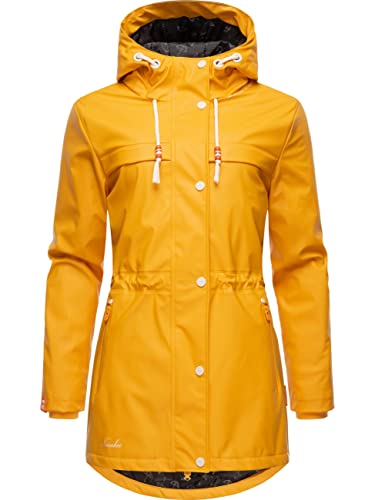 Navahoo Damen Übergangsjacke Regenmantel wasserdicht lang warm gefüttert mit Kapuze Rainy Forest Amber Yellow Gr. M von Navahoo