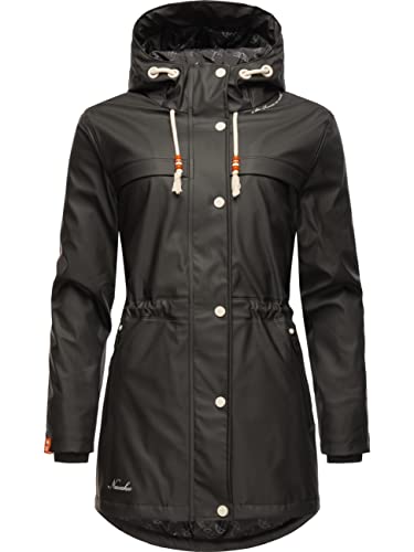 Navahoo Damen Übergangsjacke Regenmantel wasserdicht lang warm gefüttert mit Kapuze Rainy Forest Black Gr. XL von Navahoo