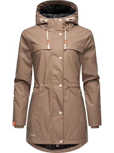 Navahoo Damen Übergangsjacke Regenmantel wasserdicht lang warm gefüttert mit Kapuze Rainy Forest Taupe Gr. M von Navahoo