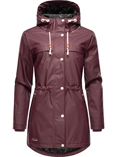 Navahoo Damen Übergangsjacke Regenmantel wasserdicht lang warm gefüttert mit Kapuze Rainy Forest Wine Gr. 3XL von Navahoo