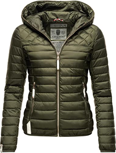 Navahoo Damen Übergangsjacke leichte Steppjacke mit Kapuze Ich Bin Hübsch Olive Gr. S von Navahoo