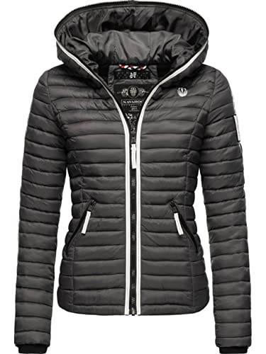 Navahoo Damen Übergangsjacke leichte Steppjacke kurz mit Kapuze Kimuk Prc Anthracite Gr. M von Navahoo