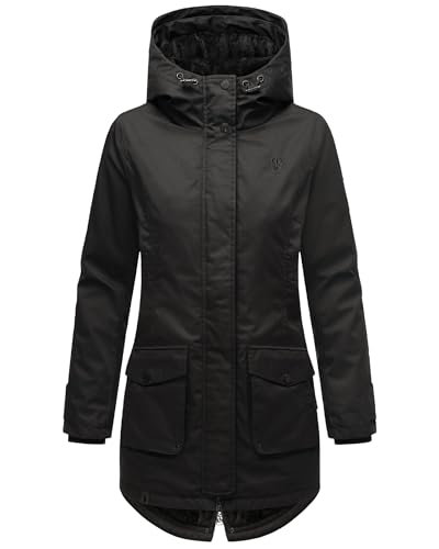 Navahoo Damen Übergangsjacke Warmer Kurzmantel Regenjacke mit Kapuze Brinjaa Black Gr. L von Navahoo