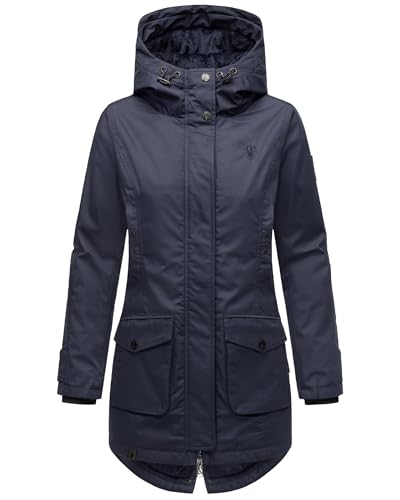 Navahoo Damen Übergangsjacke Warmer Kurzmantel Regenjacke mit Kapuze Brinjaa Navy Gr. XXL von Navahoo
