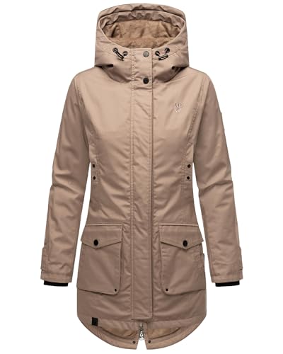 Navahoo Damen Übergangsjacke Warmer Kurzmantel Regenjacke mit Kapuze Brinjaa Taupe Grey Gr. XS von Navahoo