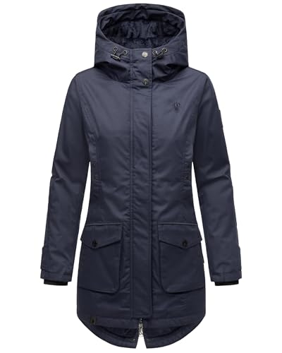 Navahoo Damen Übergangsjacke Warmer Kurzmantel Regenjacke wasserdicht mit Kapuze Brinjaa Navy Gr. L von Navahoo