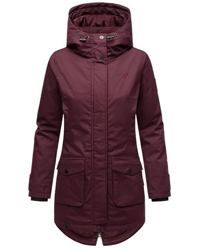 Navahoo Damen Übergangsjacke Warmer Kurzmantel Regenjacke mit Kapuze Brinjaa Wine Gr. XS von Navahoo