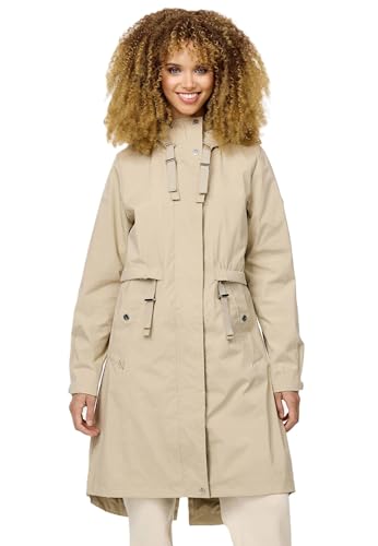 Navahoo Damen Übergangsjacke lange leichte Übergangs Jacke mit Kapuze B997 [B997-Silberperl-Beige-Gr.3XL] von Navahoo