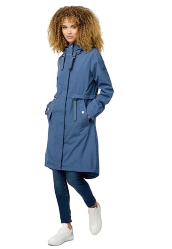 Navahoo Damen Übergangsjacke lange leichte Übergangs Jacke mit Kapuze B997 [B997-Silberperl-D-Blue-Gr.L] von Navahoo