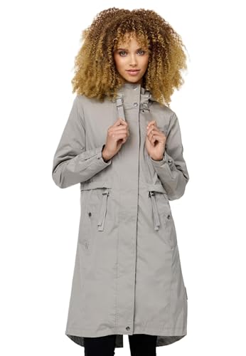 Navahoo Damen Übergangsjacke lange leichte Übergangs Jacke mit Kapuze B997 [B997-Silberperl-Silver-Gr.L] von Navahoo