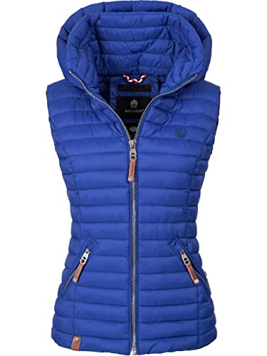 Navahoo Damen Übergangsjacke leichte Steppweste mit Abnehmbarer Kapuze Shadaa Blau Gr. S von Navahoo