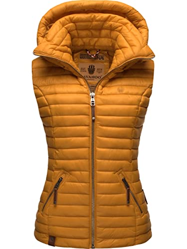 Navahoo Damen Übergangsjacke leichte Steppweste mit Abnehmbarer Kapuze Shadaa Gelb Gr. L von Navahoo