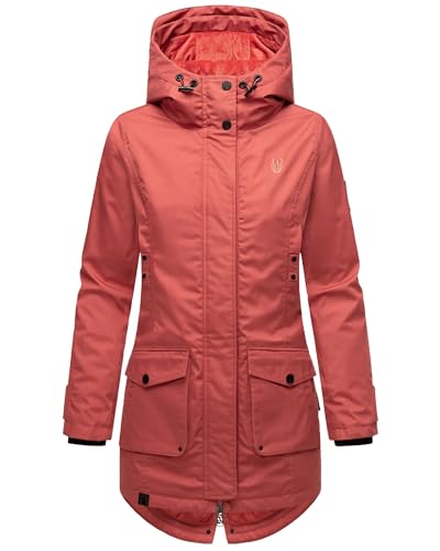 Navahoo Damen Übergangsjacke Warmer Kurzmantel Regenjacke mit Kapuze Brinjaa Rouge Gr. S von Navahoo