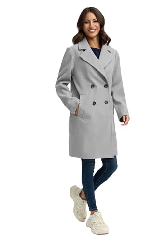 Navahoo Damen Übergangsmantel (XS-3XL) - 3 Taschen, Knopfverschluss, Reverkragen, Mantel, Warme Jacke Frauen - N045 (L, Grey) von Navahoo