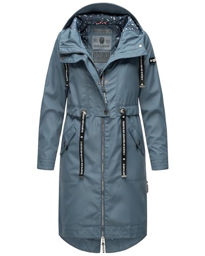 Navahoo Damen Übergangsparka leichte Jacke lang Mantel mit Kapuze Josinaa S-3XL (DE/NL/SE/PL, Alphanumerisch, M, Regular, Regular, Blau) von Navahoo