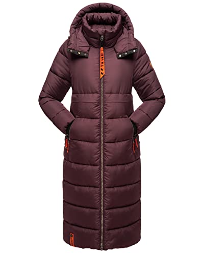 Navahoo Damen Wintermantel Warmer Steppmantel mit Kapuze Kristallblume Wine Gr. M von Navahoo